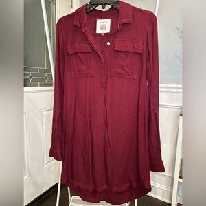 So Burgundy Long Sleeve Shirt Dress